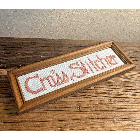 Vintage Cross Stitch "Cross Stitcher" Framed and Completed 13.75X4.75 Inches - Picture 4 of 8